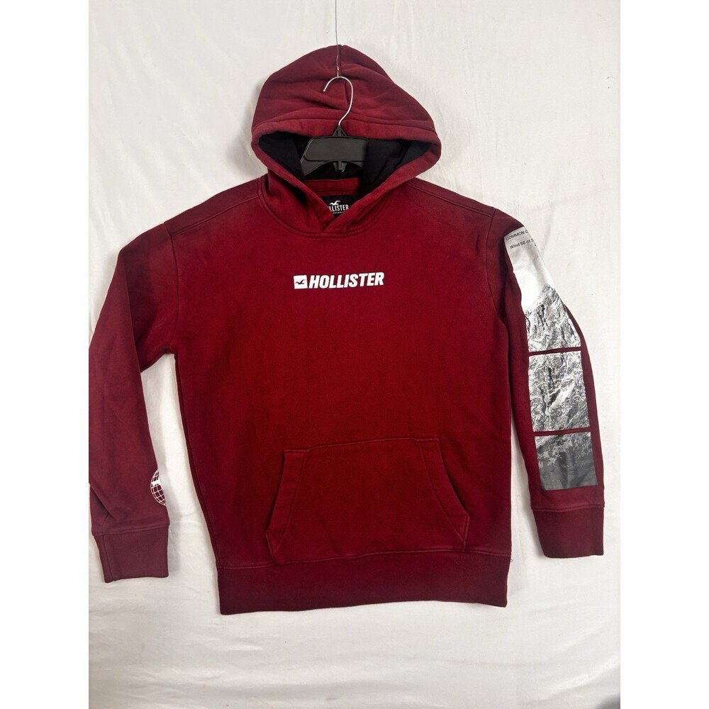 Hollister Burgundy Graphic Hoodie Mens Small Pullover Sweatshirt Coastal